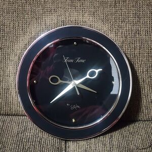 Barber"Silver and Black Wall Clock!  Few Scuff Marks" Work Great! Size 10.5 Inc